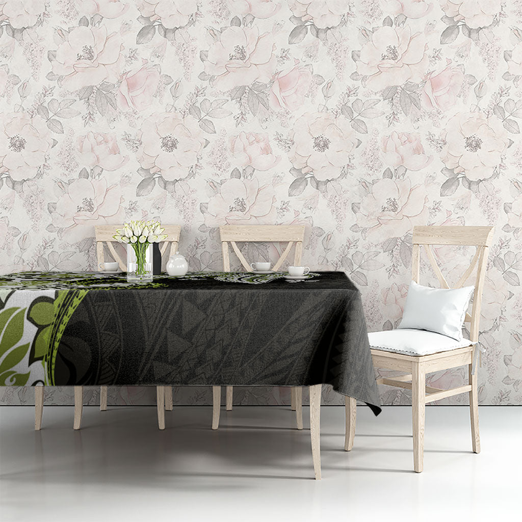 Monstera Plumeria Flowers Olive Green Tablecloth Polynesian Pattern