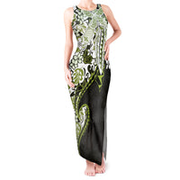Monstera Plumeria Flowers Olive Green Tank Maxi Dress Polynesian Pattern