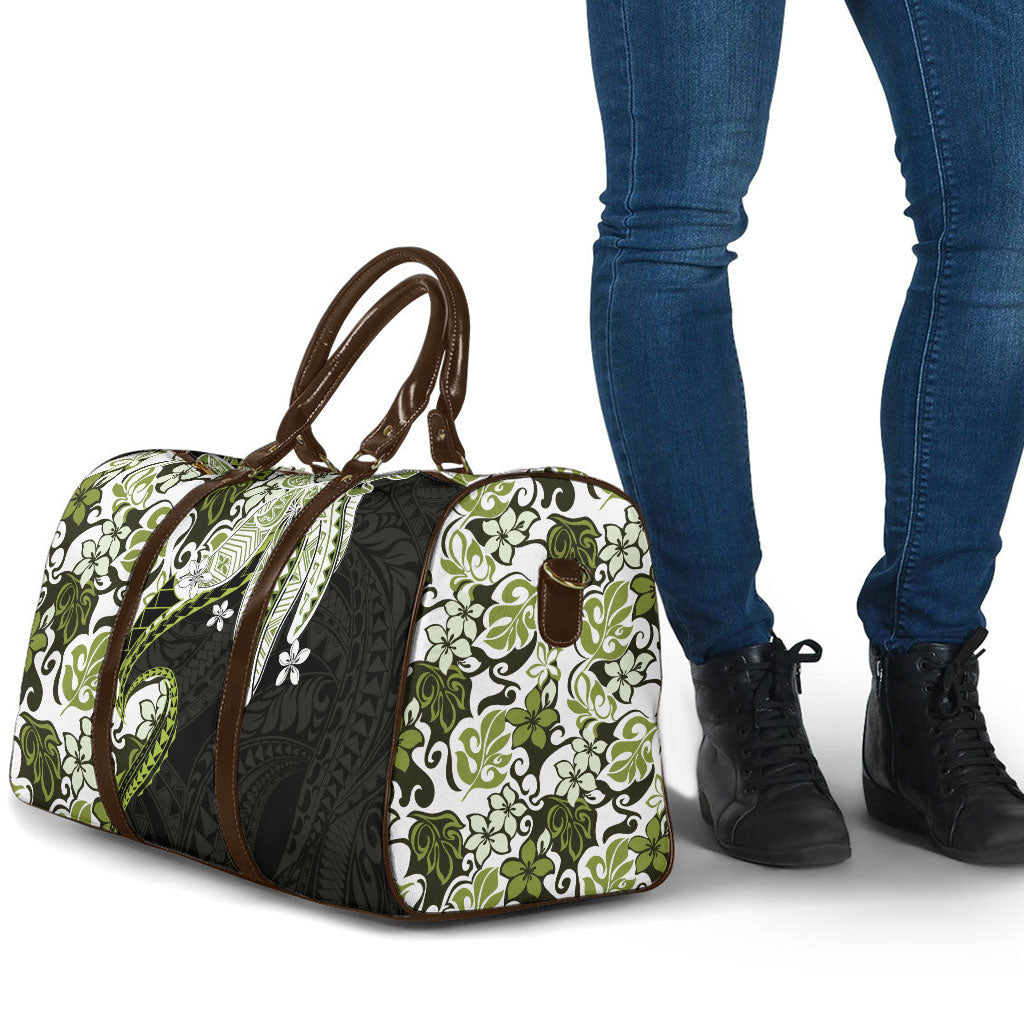 Monstera Plumeria Flowers Olive Green Travel Bag Polynesian Pattern