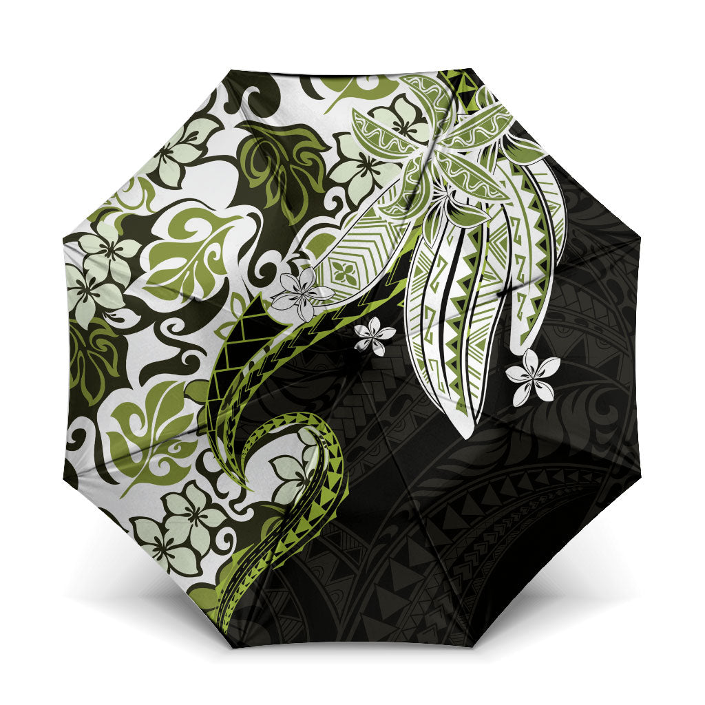 Monstera Plumeria Flowers Olive Green Umbrella Polynesian Pattern