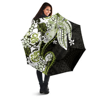 Monstera Plumeria Flowers Olive Green Umbrella Polynesian Pattern
