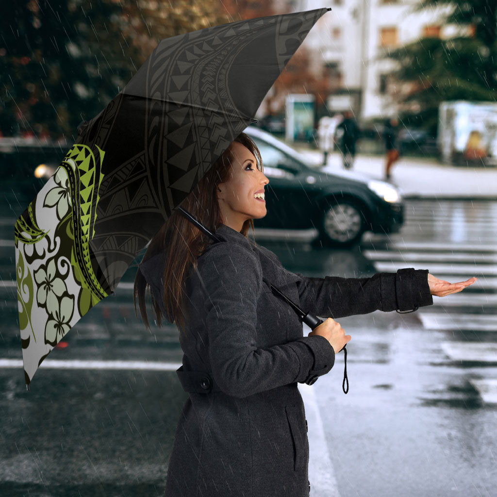 Monstera Plumeria Flowers Olive Green Umbrella Polynesian Pattern