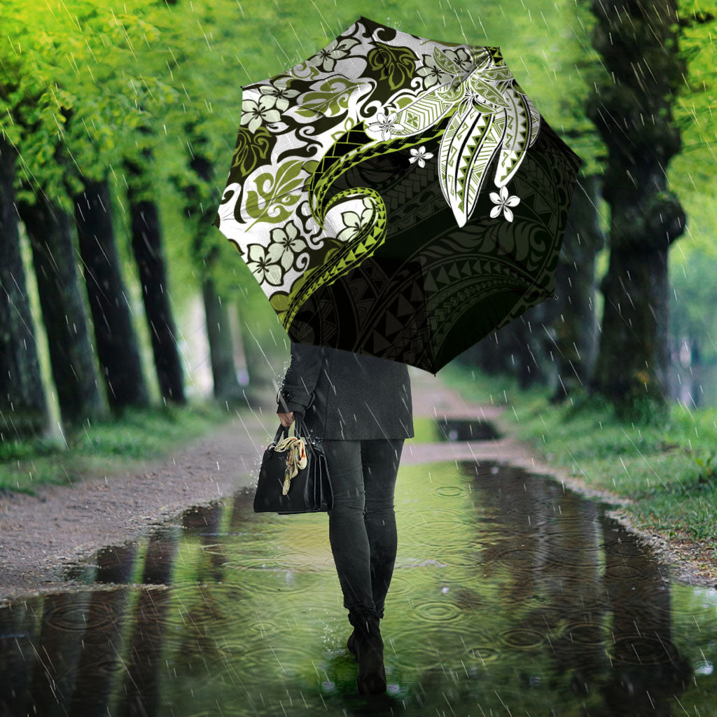 Monstera Plumeria Flowers Olive Green Umbrella Polynesian Pattern