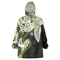 Monstera Plumeria Flowers Olive Green Wearable Blanket Hoodie Polynesian Pattern LT01 One Size Green - Polynesian Pride