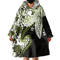 Monstera Plumeria Flowers Olive Green Wearable Blanket Hoodie Polynesian Pattern LT01 - Polynesian Pride