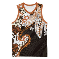 Monstera Plumeria Flowers Orange Basketball Jersey Polynesian Pattern