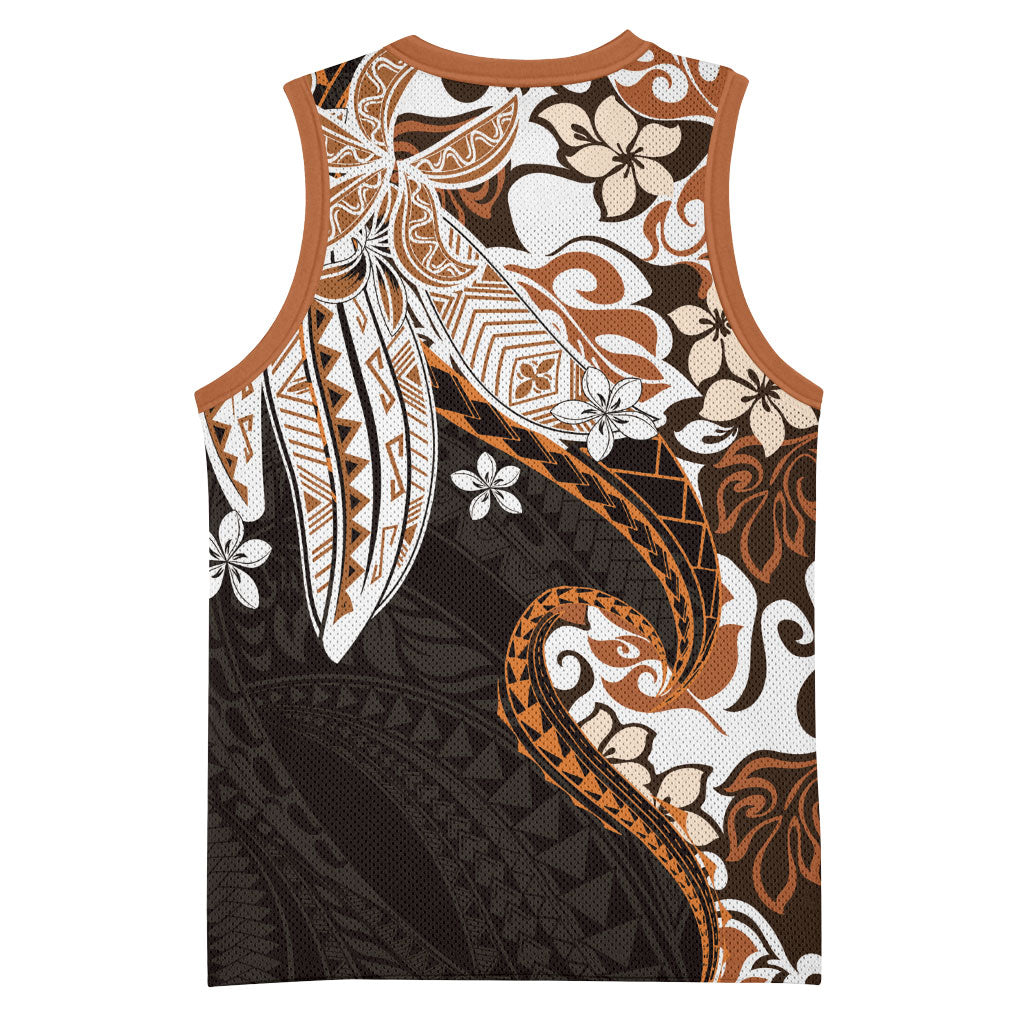 Monstera Plumeria Flowers Orange Basketball Jersey Polynesian Pattern