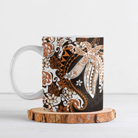Monstera Plumeria Flowers Orange Ceramic Mug Polynesian Pattern