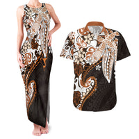 Monstera Plumeria Flowers Orange Couples Matching Tank Maxi Dress and Hawaiian Shirt Polynesian Pattern LT01 Orange - Polynesian Pride