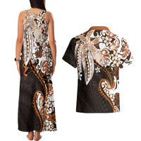 Monstera Plumeria Flowers Orange Couples Matching Tank Maxi Dress and Hawaiian Shirt Polynesian Pattern LT01 - Polynesian Pride