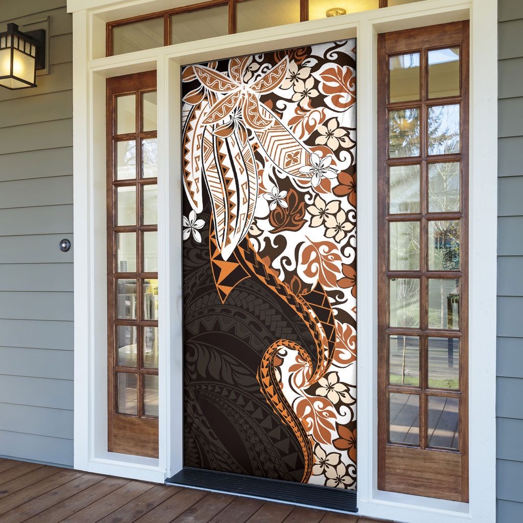Monstera Plumeria Flowers Orange Door Cover Polynesian Pattern