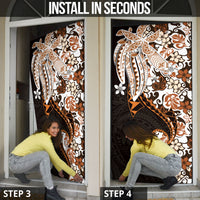 Monstera Plumeria Flowers Orange Door Cover Polynesian Pattern