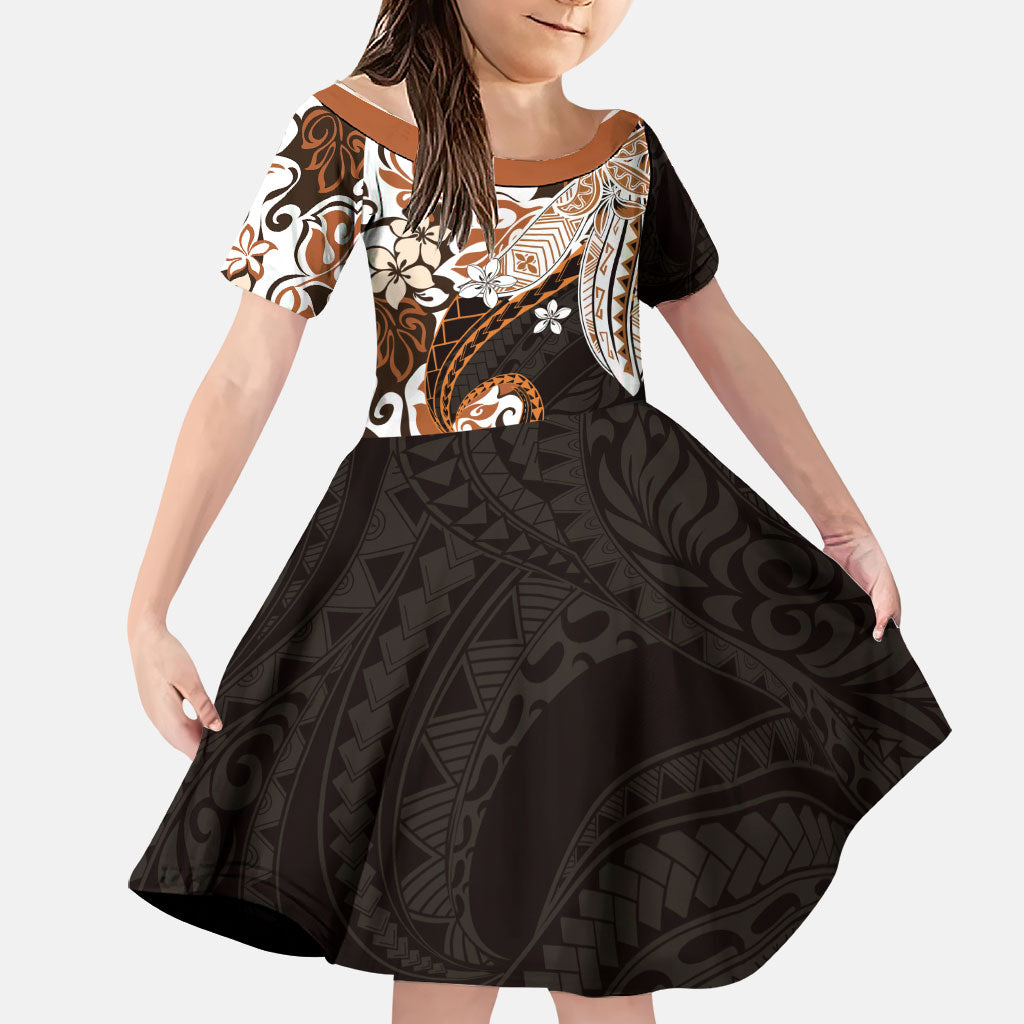Monstera Plumeria Flowers Orange Family Matching Mermaid Dress and Hawaiian Shirt Polynesian Pattern LT01 Daughter's Dress Orange - Polynesian Pride