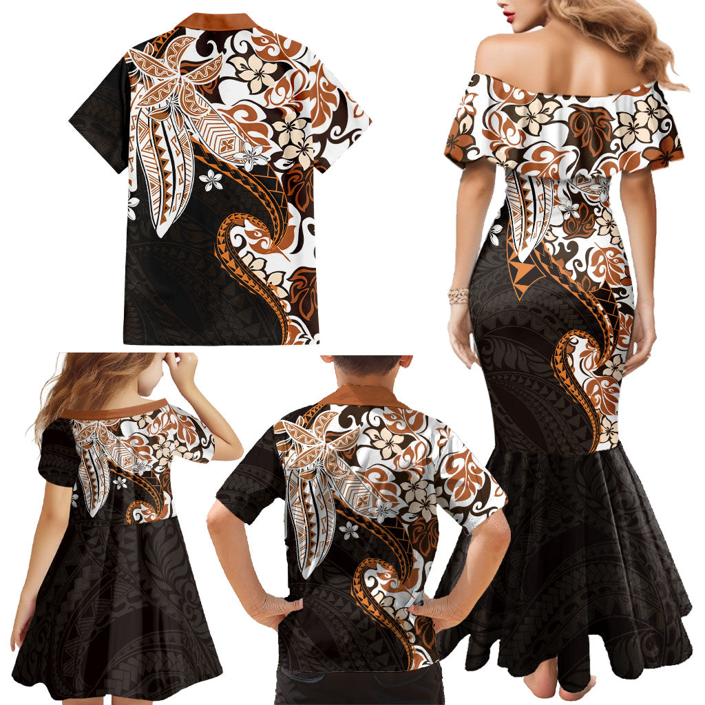 Monstera Plumeria Flowers Orange Family Matching Mermaid Dress and Hawaiian Shirt Polynesian Pattern LT01 - Polynesian Pride