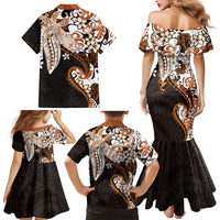 Monstera Plumeria Flowers Orange Family Matching Mermaid Dress and Hawaiian Shirt Polynesian Pattern LT01 - Polynesian Pride