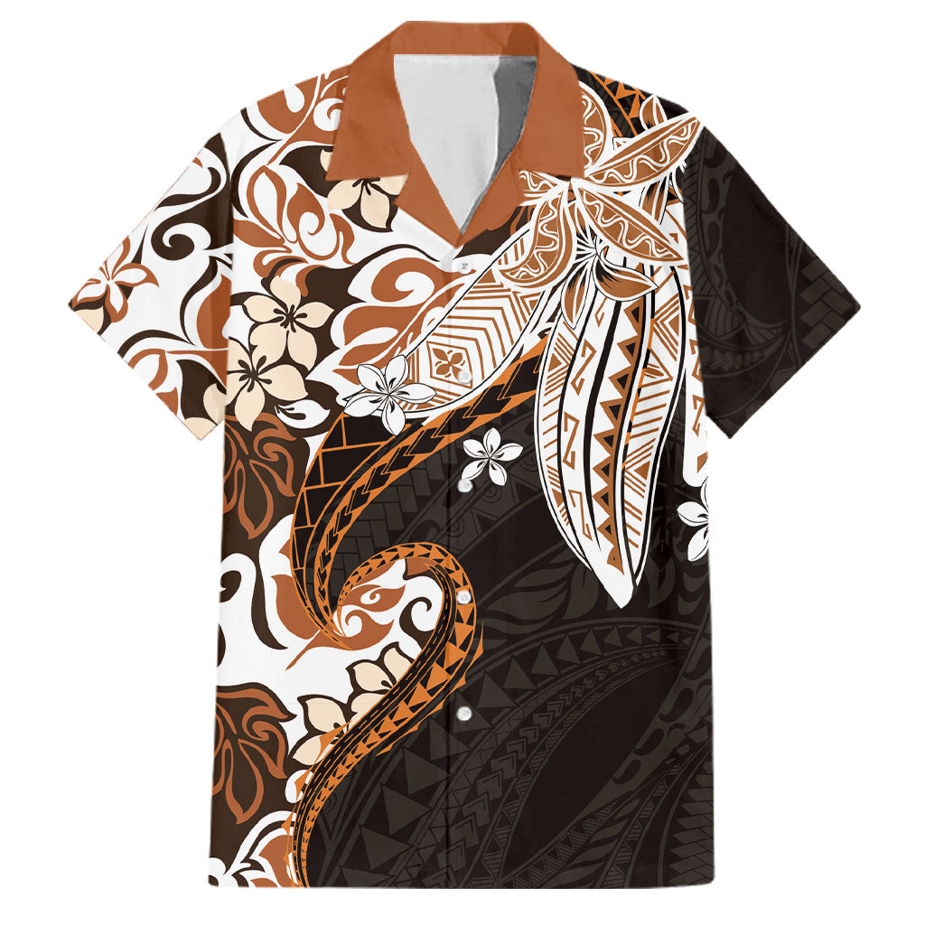 Monstera Plumeria Flowers Orange Family Matching Mermaid Dress and Hawaiian Shirt Polynesian Pattern LT01 Dad's Shirt - Short Sleeve Orange - Polynesian Pride
