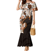 Monstera Plumeria Flowers Orange Family Matching Mermaid Dress and Hawaiian Shirt Polynesian Pattern LT01 Mom's Dress Orange - Polynesian Pride