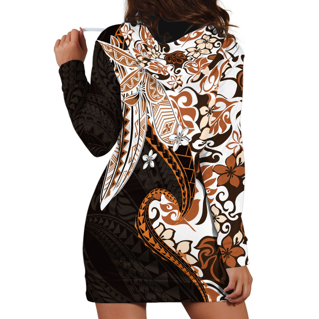Monstera Plumeria Flowers Orange Hoodie Dress Polynesian Pattern