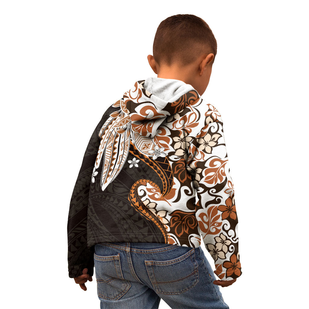 Monstera Plumeria Flowers Orange Kid Hoodie Polynesian Pattern