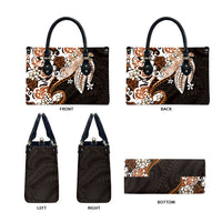 Monstera Plumeria Flowers Orange Leather Bag Polynesian Pattern