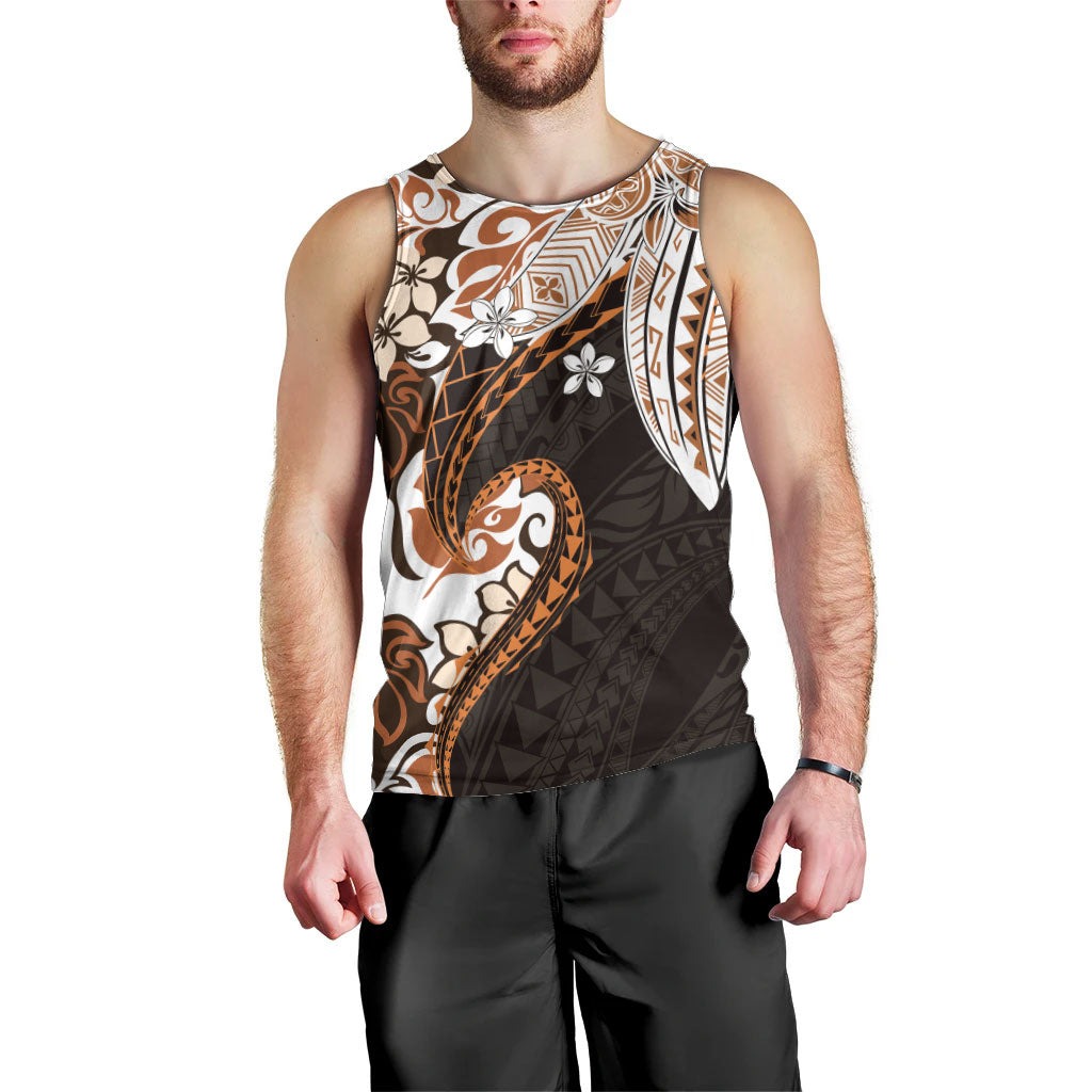 Monstera Plumeria Flowers Orange Men Tank Top Polynesian Pattern