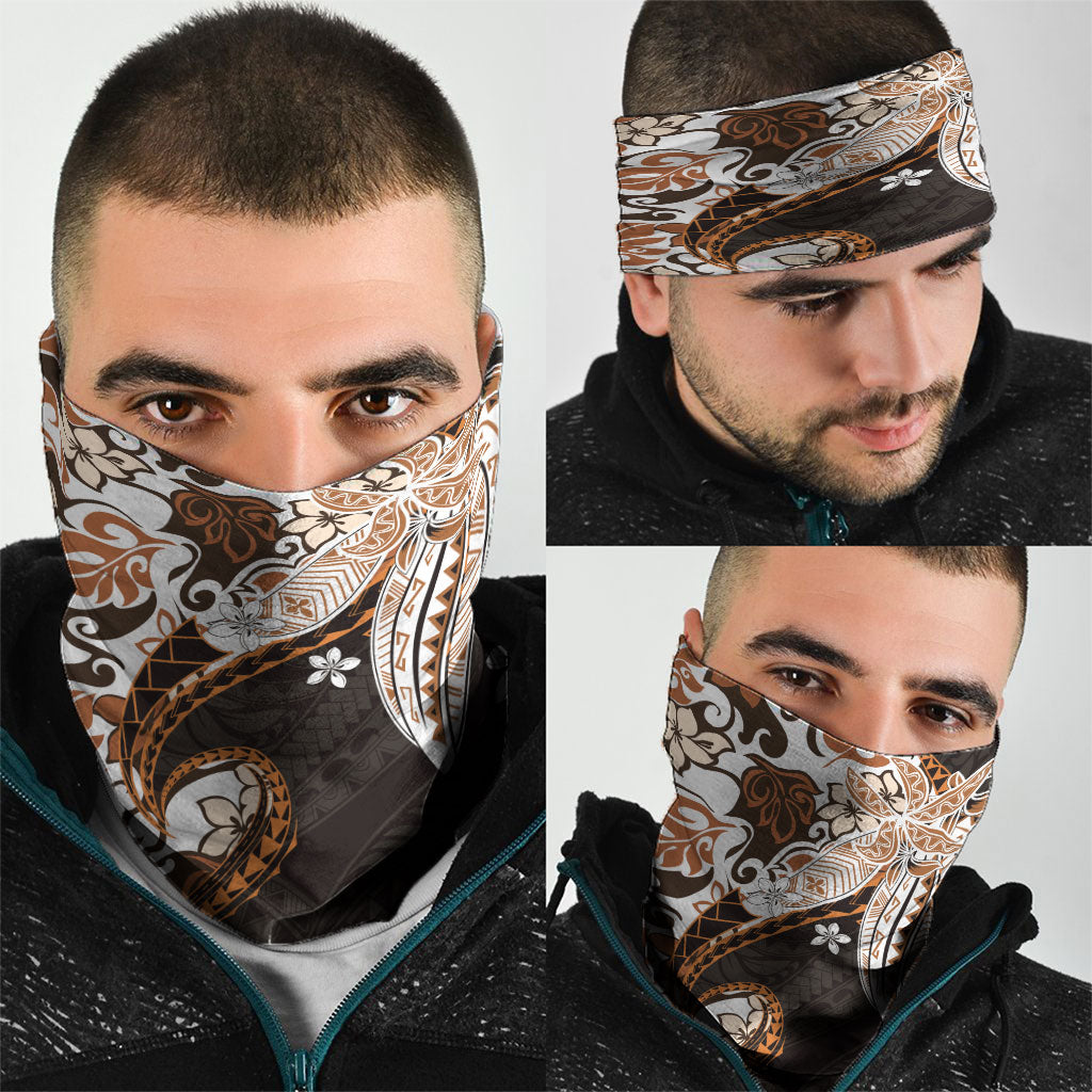 Monstera Plumeria Flowers Orange Neck Gaiter Polynesian Pattern