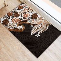Monstera Plumeria Flowers Orange Rubber Doormat Polynesian Pattern LT01 - Polynesian Pride