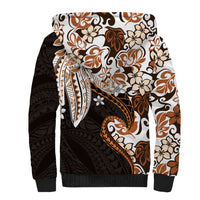Monstera Plumeria Flowers Orange Sherpa Hoodie Polynesian Pattern
