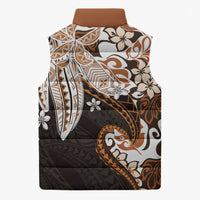 Monstera Plumeria Flowers Orange Sleeveless Puffer Jacket Polynesian Pattern