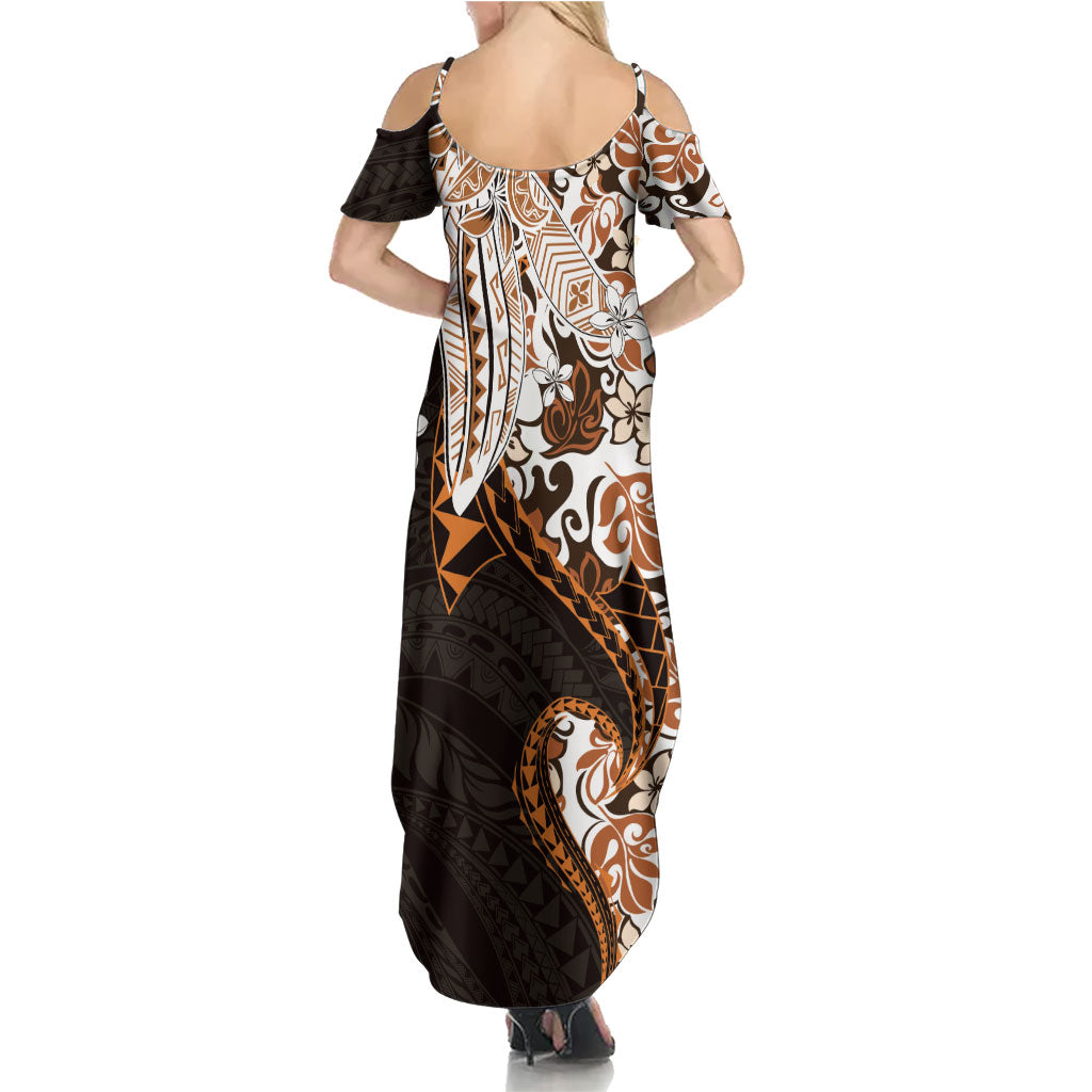 Monstera Plumeria Flowers Orange Summer Maxi Dress Polynesian Pattern