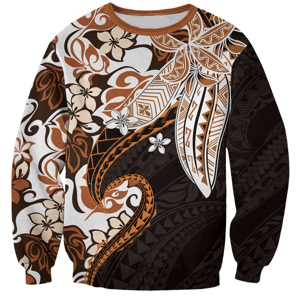 Monstera Plumeria Flowers Orange Sweatshirt Polynesian Pattern