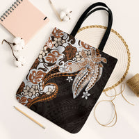 Monstera Plumeria Flowers Orange Tote Bag Polynesian Pattern