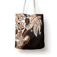Monstera Plumeria Flowers Orange Tote Bag Polynesian Pattern