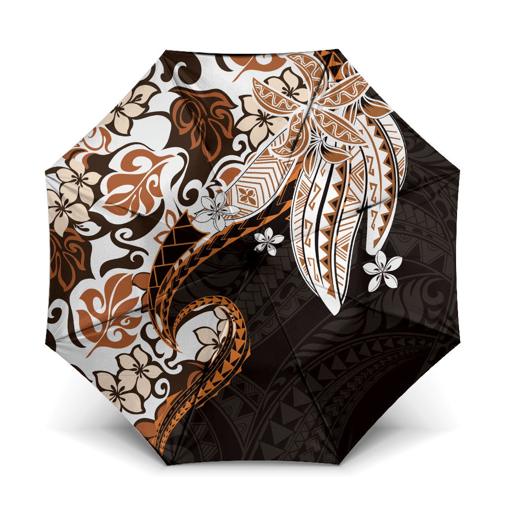 Monstera Plumeria Flowers Orange Umbrella Polynesian Pattern