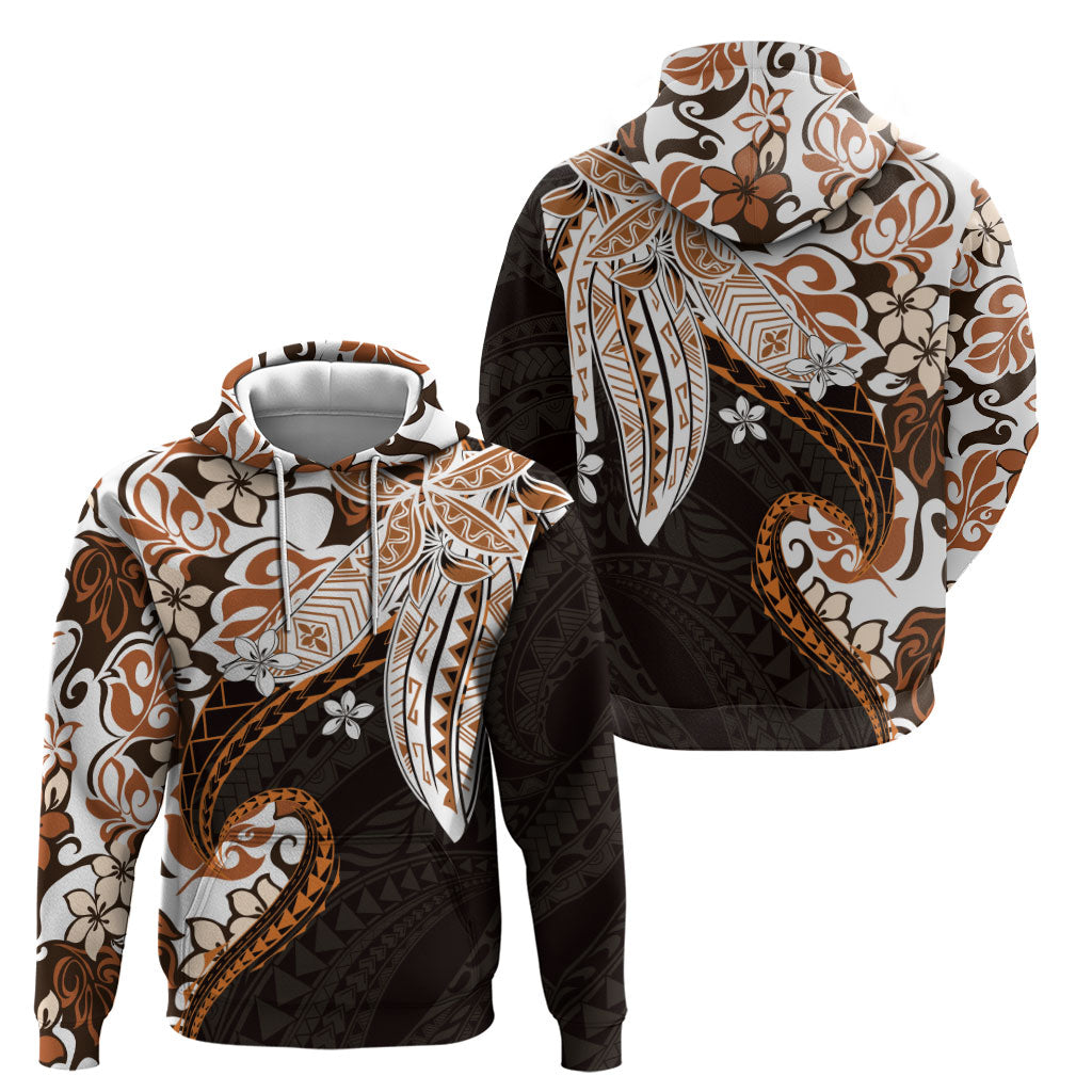 Monstera Plumeria Flowers Orange Zip Hoodie Polynesian Pattern