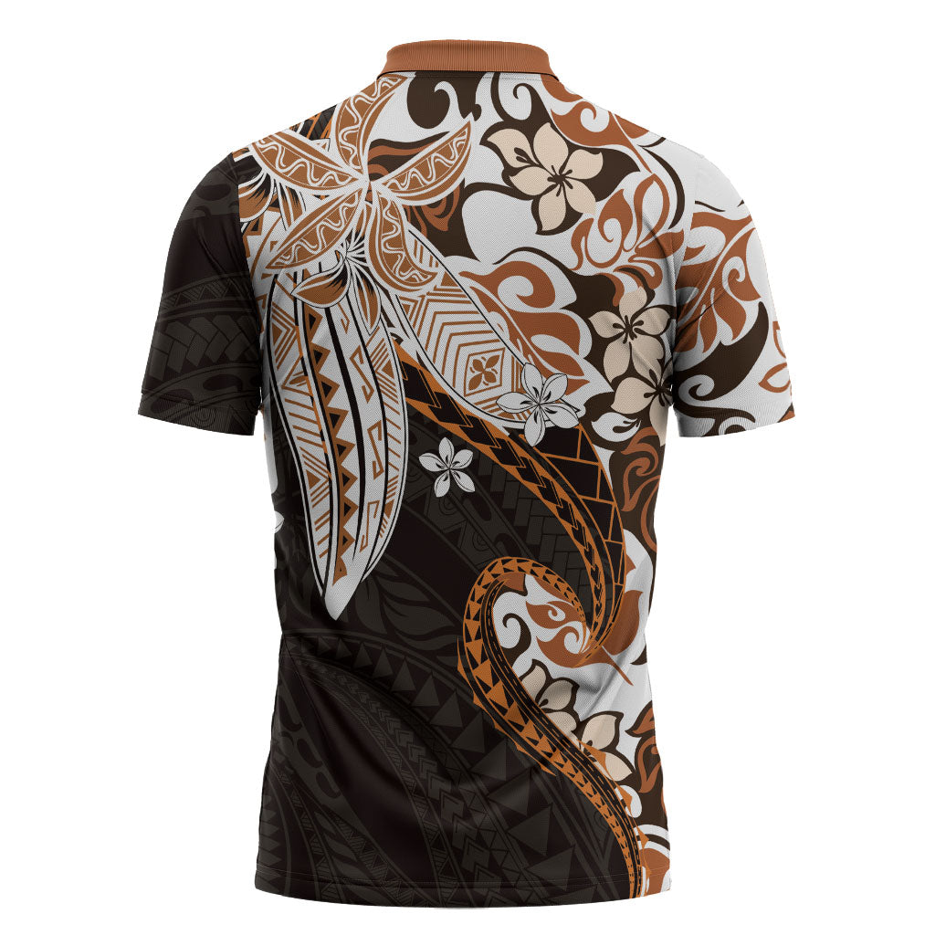 Monstera Plumeria Flowers Orange Zipper Polo Shirt Polynesian Pattern LT01 - Polynesian Pride