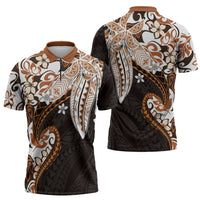 Monstera Plumeria Flowers Orange Zipper Polo Shirt Polynesian Pattern LT01 - Polynesian Pride
