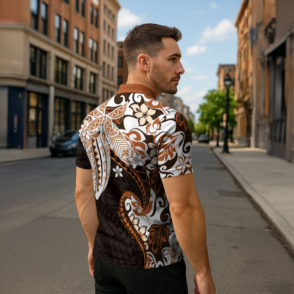 Monstera Plumeria Flowers Orange Zipper Polo Shirt Polynesian Pattern LT01 - Polynesian Pride