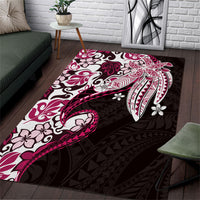 Monstera Plumeria Flowers Pink Area Rug Polynesian Pattern
