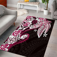 Monstera Plumeria Flowers Pink Area Rug Polynesian Pattern