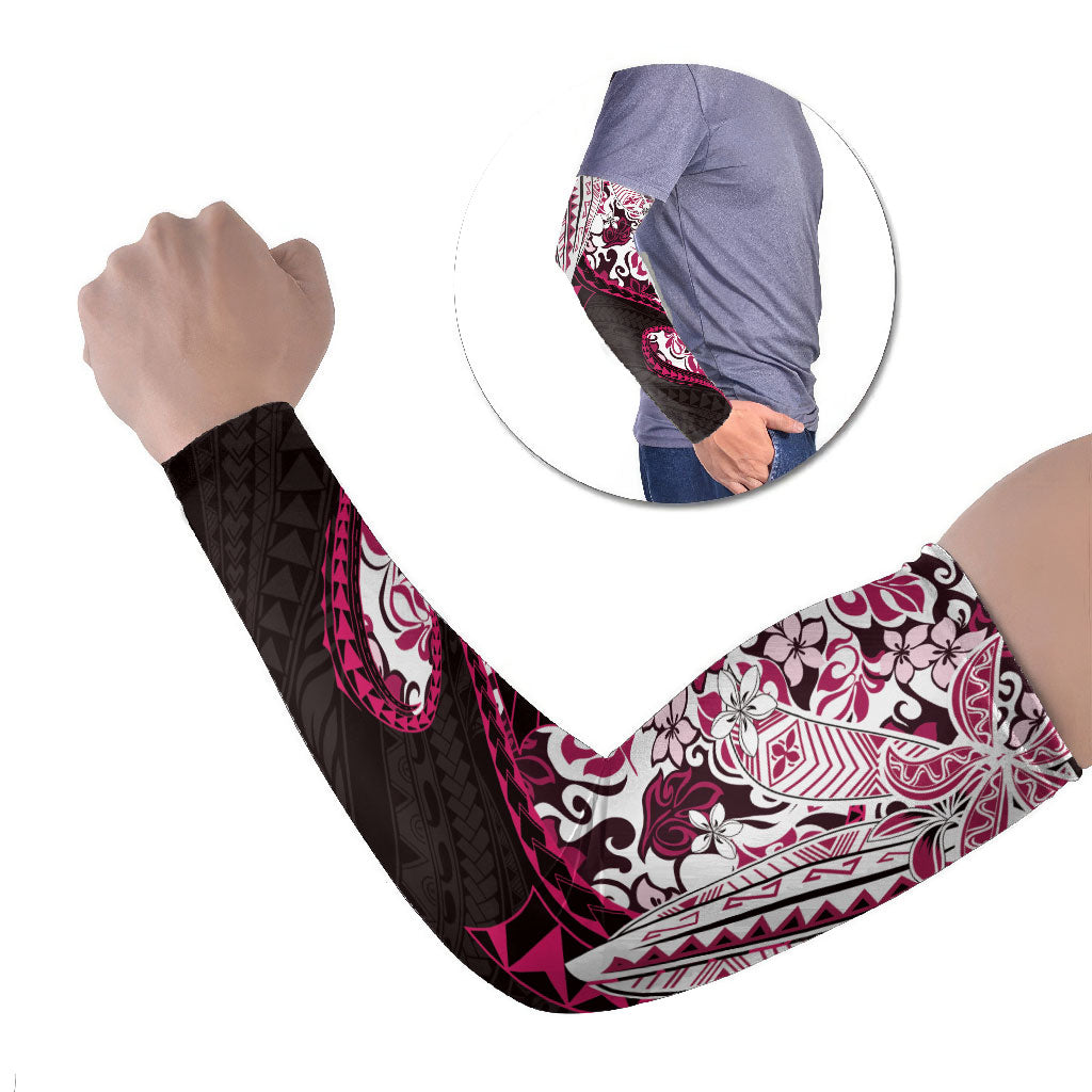 Monstera Plumeria Flowers Pink Arm Sleeves Polynesian Pattern
