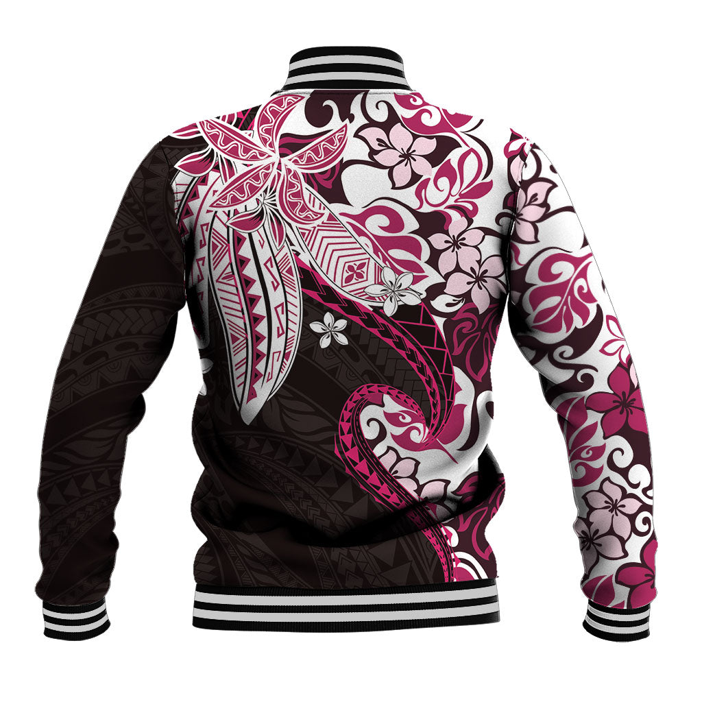 Monstera Plumeria Flowers Pink Baseball Jacket Polynesian Pattern