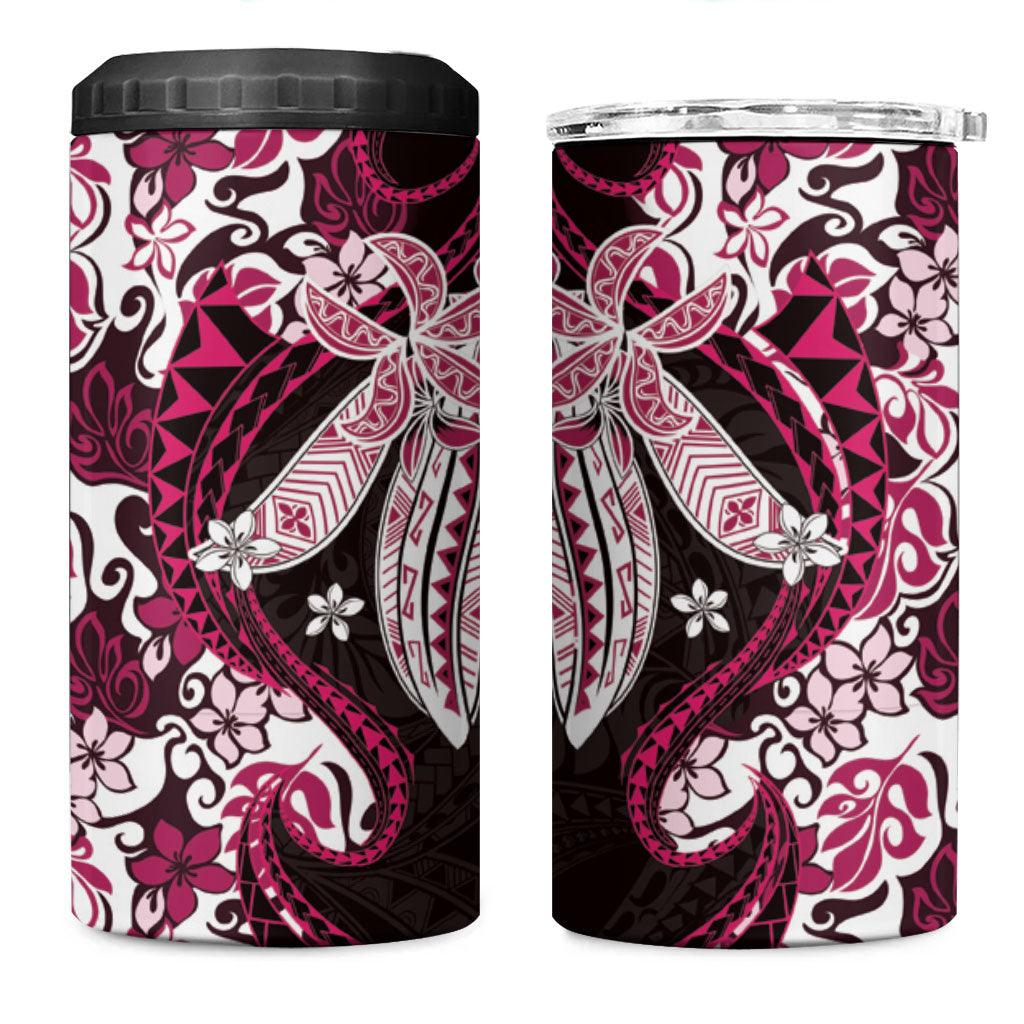 Monstera Plumeria Flowers Pink 4 in 1 Can Cooler Tumbler Polynesian Pattern LT01 One Size: 16 oz Pink - Polynesian Pride