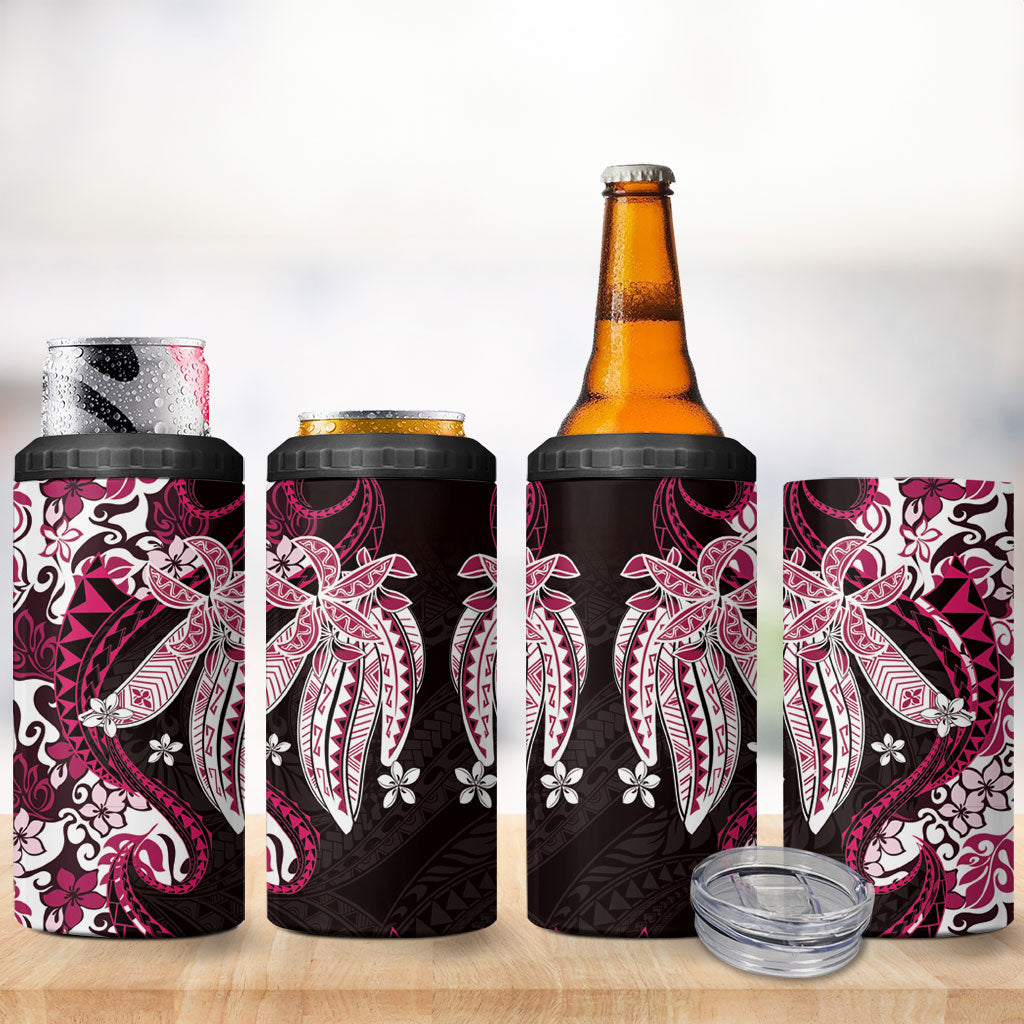 Monstera Plumeria Flowers Pink 4 in 1 Can Cooler Tumbler Polynesian Pattern LT01 - Polynesian Pride