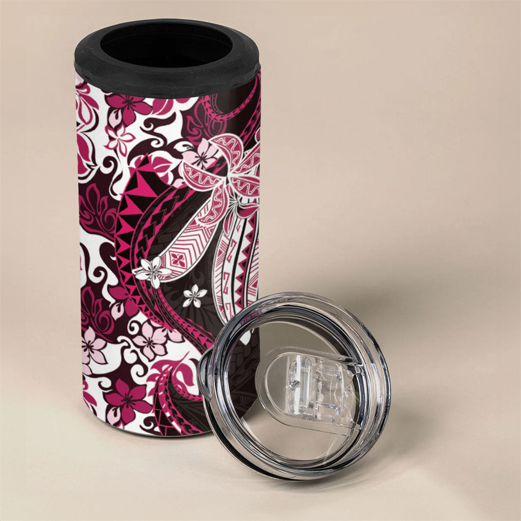 Monstera Plumeria Flowers Pink 4 in 1 Can Cooler Tumbler Polynesian Pattern LT01 - Polynesian Pride