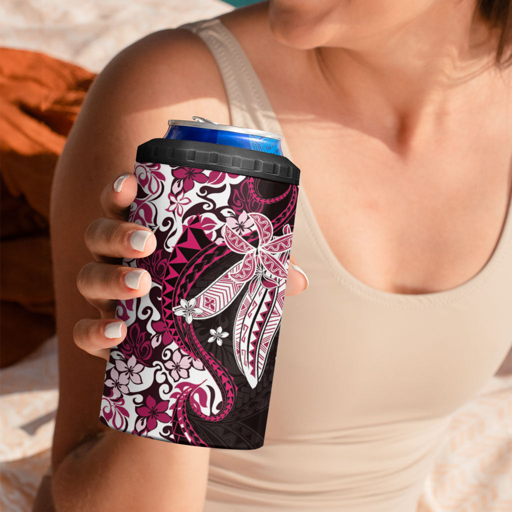 Monstera Plumeria Flowers Pink 4 in 1 Can Cooler Tumbler Polynesian Pattern LT01 - Polynesian Pride