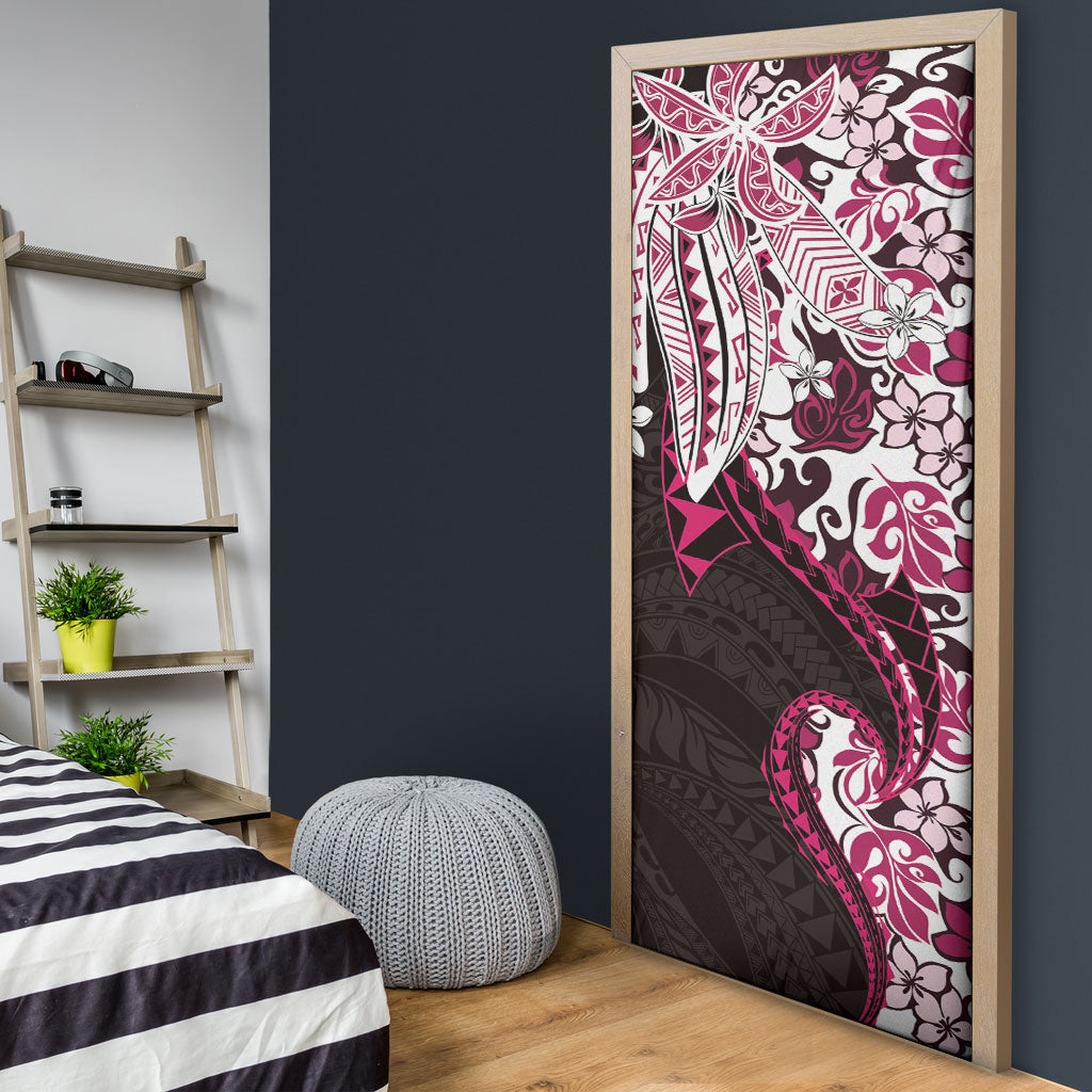 Monstera Plumeria Flowers Pink Door Cover Polynesian Pattern LT01 - Polynesian Pride