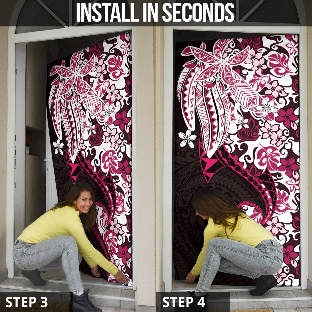 Monstera Plumeria Flowers Pink Door Cover Polynesian Pattern LT01 - Polynesian Pride