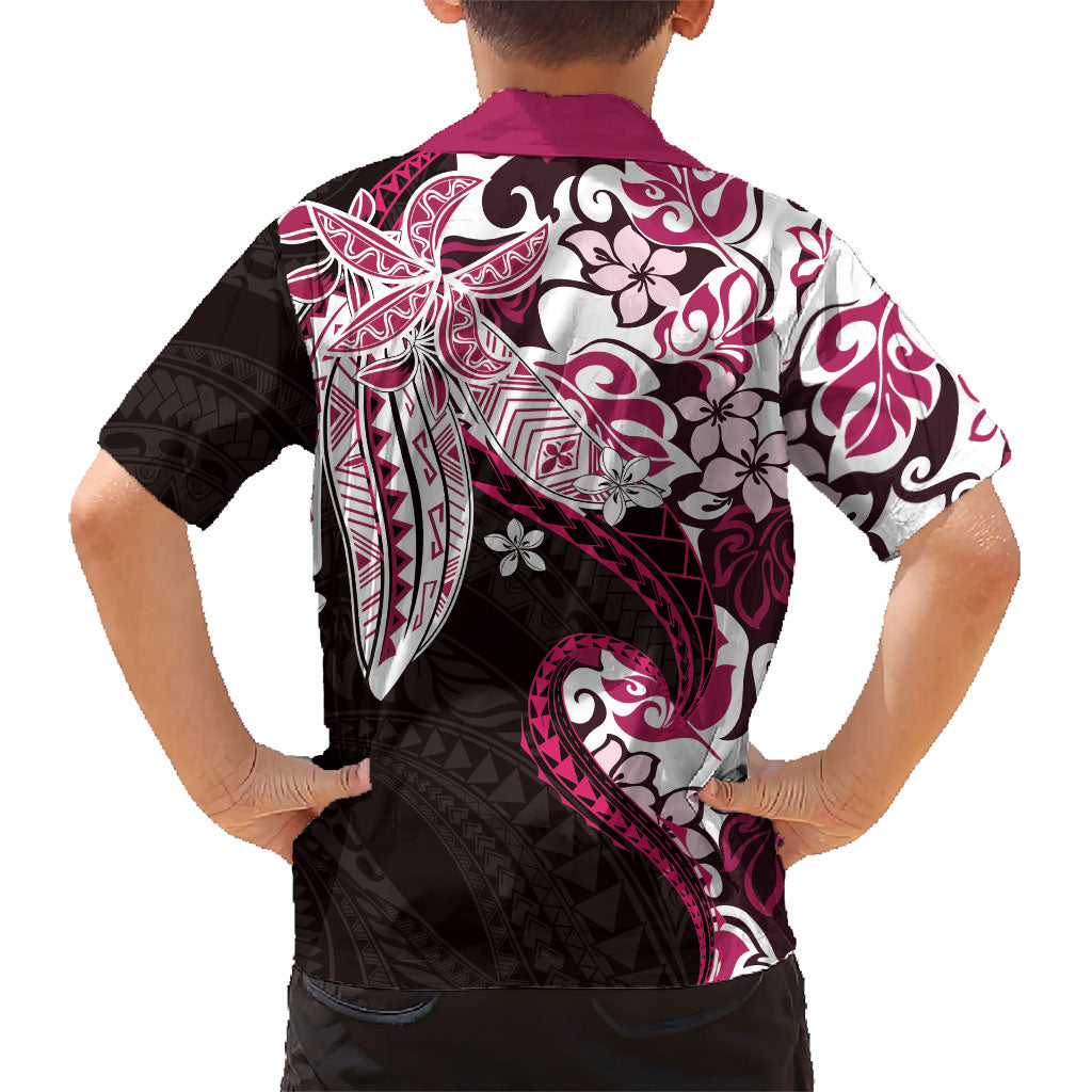 Monstera Plumeria Flowers Pink Family Matching Off Shoulder Maxi Dress and Hawaiian Shirt Polynesian Pattern LT01 - Polynesian Pride