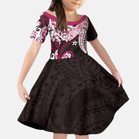 Monstera Plumeria Flowers Pink Family Matching Off Shoulder Maxi Dress and Hawaiian Shirt Polynesian Pattern LT01 Daughter's Dress Pink - Polynesian Pride